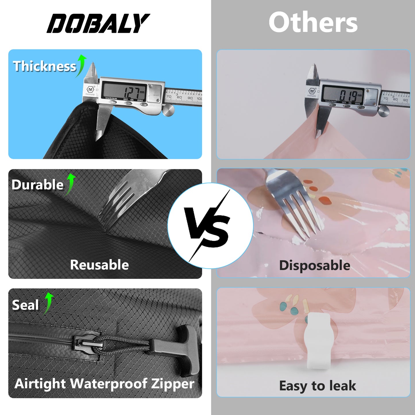 2PC Professional Vacuum Bags for Travel, Dobaly IP67 Reusable Vacuum Compression Bags for Suitcases and Backpack Space Saver Vacuum Bags Lightweight&Durable(2 Medium No Pump)