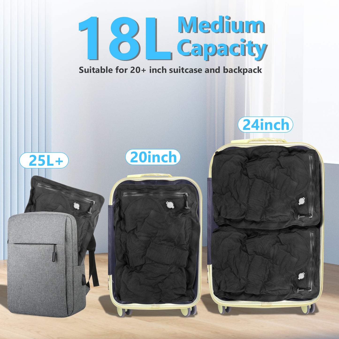 2PC Professional Vacuum Bags for Travel with 55W Super Power Electric Pump, Dobaly IP67 Reusable Vacuum Compression Bags for Suitcases and Backpack Space Saver Vacuum Bags Durable(2 Medium+Pump)