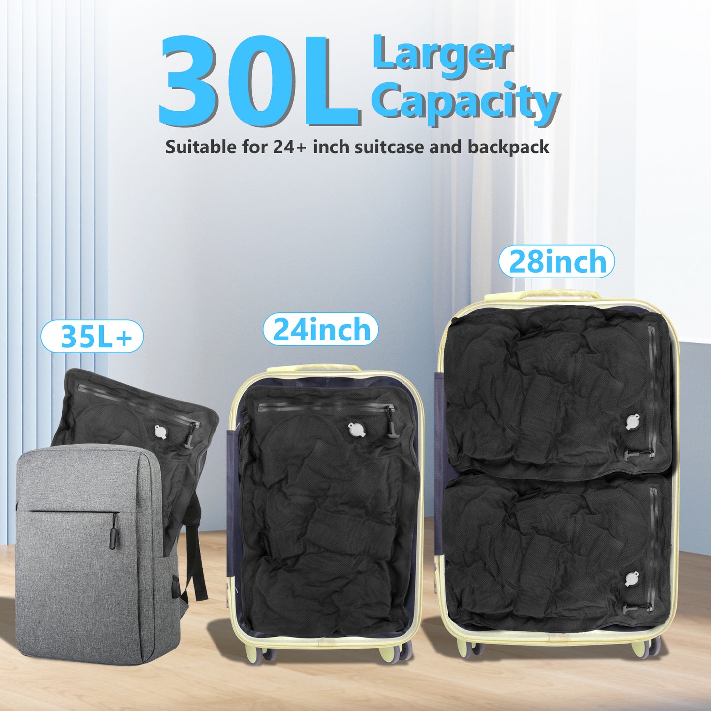 2PC Professional Vacuum Bags for Travel, Dobaly IP67 Reusable Vacuum Compression Bags for Suitcases and Backpack Space Saver Vacuum Bags Lightweight&Durable(2 Large No Pump)